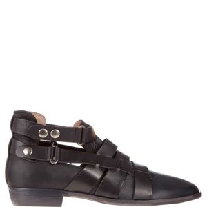 Black Leather Free People Multi Strap Ankle Boots